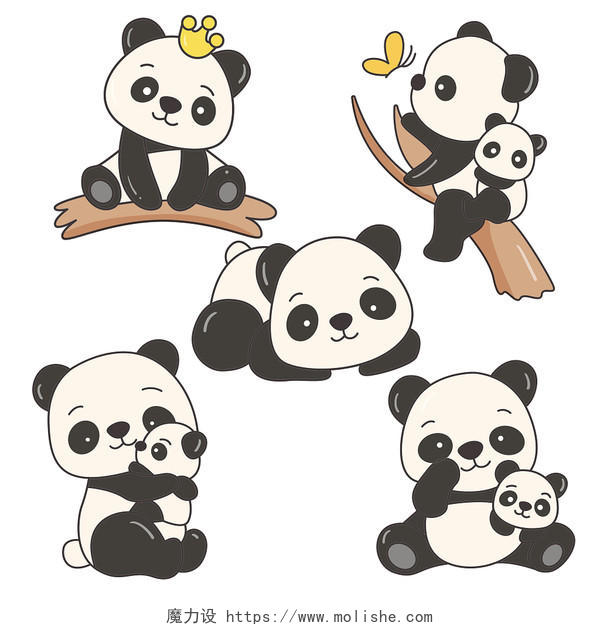 卡通国宝熊猫套图插画素材png